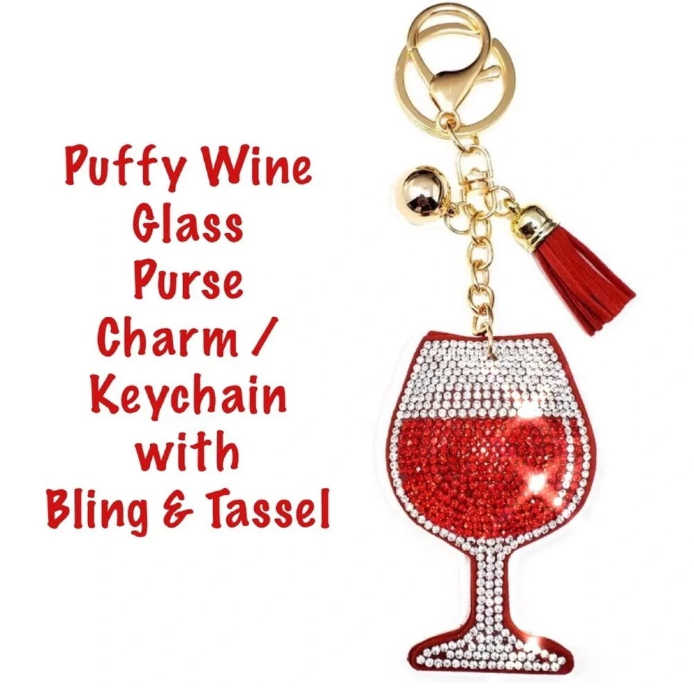 Rhinestone Wine Purse Charm Keychain, Gold Lariat Wine Necklace, Wine Socks &